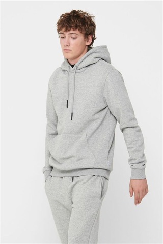 Only & Sons - Erkek Gri Hoodie Sweatshirt - 22018685 Açık Gri Melanj