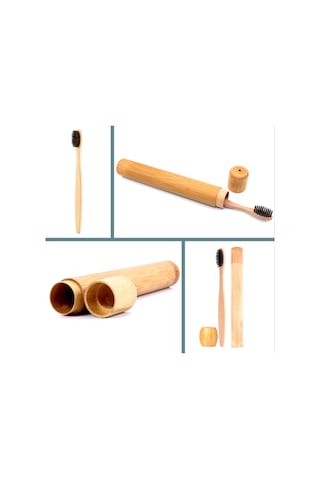 Omeniv Doğal Bambu Diş Fırçası Bambu Kutu ve Standı Set