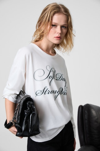 Grımelange Dazulu Kadın Yumuşak Kumaşlı Baskılı Uzun Kollu Beyaz T-shirt Beyaz