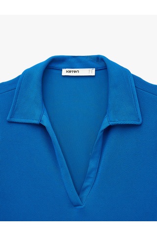 Koton Slim Fit Ribanalı Kısa Kollu Polo Yaka Tişört Mavi 6sak50517ek