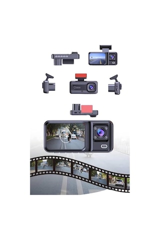 Tek 1080p 3 Lensli Wifi Araç İçi Kameralı Ekran Dvr Kaydedici Gece Görüşlü Najmaddin