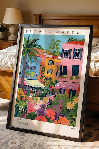 Miami Amerika Çerçeveli Tablo Seyahat Severlere Salon Ve Ofis İçin Estetik Duvar Dekoru Travel Flower Market