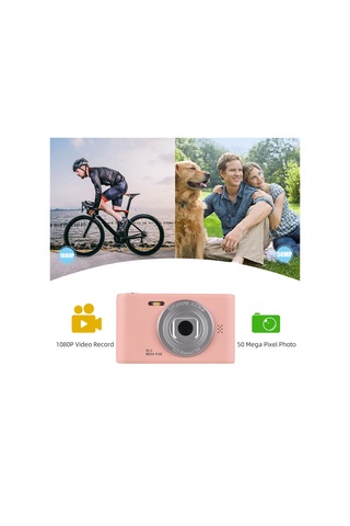 Springsun Pembe Dijital Kamera 1080p Video 50mp Çift Lens 8x Züm 2.4" Ekran 32gb Kart Dahil İç Batarya