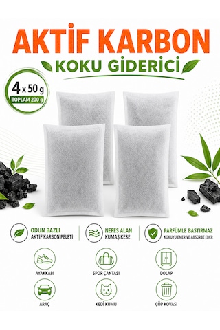 4 Lü Aktif Karbon Koku Giderici Kese Ayakkabı Dolap Çekmece Gibi Alanlar İçin 50g Kese X 4 Adet