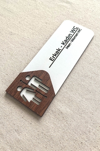 Kadın - Erkek Wc Kapı Tabelası Mdf Tuvalet Yönlendirme Levhası 19x7 Cm Çift Katmanlı - Kl-kew52a7
