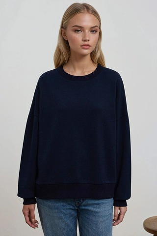 Hiccup Oversize Bisiklet Yaka Basic Sweatshirt Lacivert