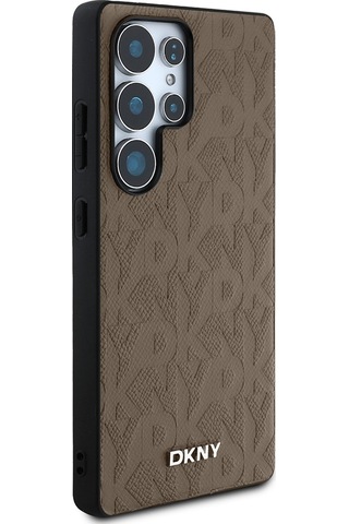 Galaxy Uyumlu S25 Ultra Kılıf Dkny Lisanslı Magnetik Pu Deri Grid Pattern Kapak Kahverengi