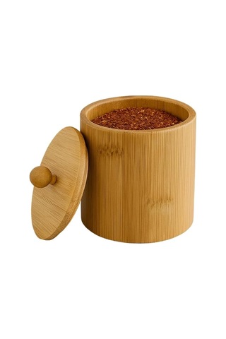 Doğal Bambu Ahşap Baharatlık Kapaklı Silindir Saklama Kabı 9x10 Cm El Yapımı Mutfak Düzeni Diğer
