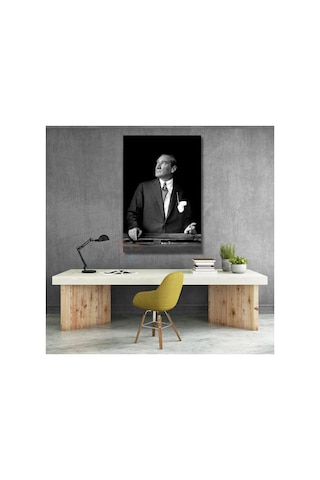 Siyah Beyaz Mustafa Kemal Atatürk Tablo Atatürk Kanvas Tablo Dikey Tablo Salon Ofis Tablosu