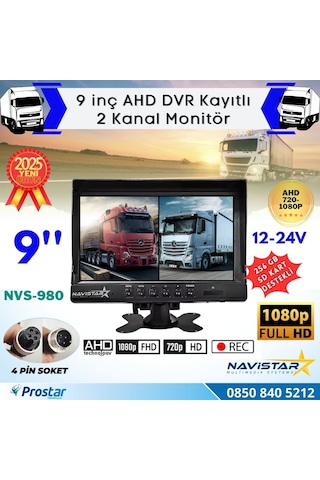 Kayıtlı 9 İnç İkiye Bölen 2 Kanal Split Ahd 1080p/720p Destekli 4 Pin 256 Gb Sd Destekli Monitör