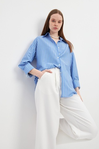 Stella Pulvis Mavi Oversize Çizgili Gömlek Mavi