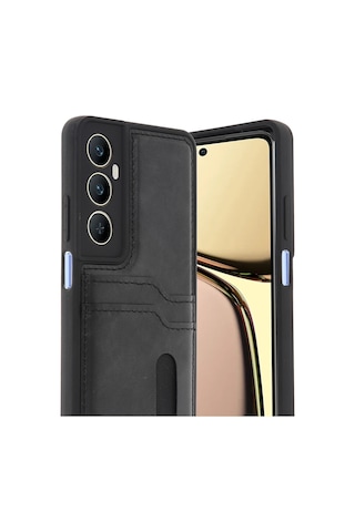 Uryport Realme C65 Sara Kartvizitli Deri Kılıf - Siyah