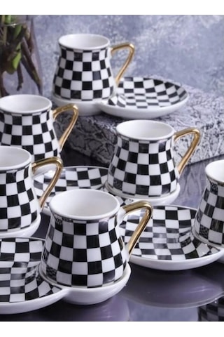 Arow Kahve Fincan Takımı 12 Parça Porselen Dc.tr-3555 9663 Beyaz - Siyah