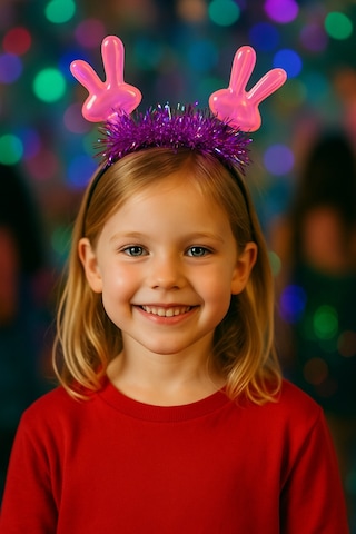 Kpop Korean Style Yılbaşı Yeni Yıl Pembe Tavşan Kulaklı Mor Işıltılı Çocuk Parti Taç Aksesuarı