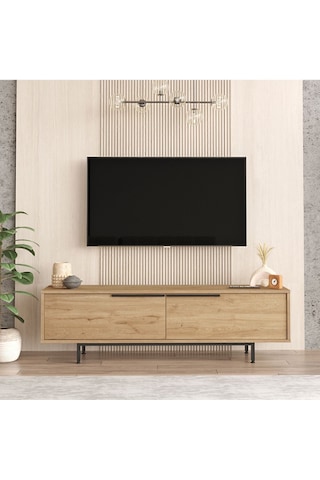 Bohem Tv Ünitesi 160cm Tv Sehpası Metal Ayaklı Sepet Boh1-s Kahverengi