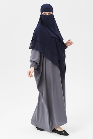 Altobeh Hazır Pratik Şifon Üç Katlı Peçeli Üçgen Hac Umre Şalı Sufle Hijab Nikap Lacivert
