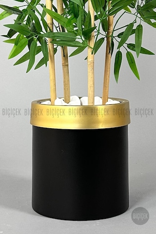 Biçiçek Yapay Bambu Ağacı 140cm Siyah Gold Metal Saksıda