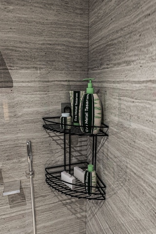 Corelle Kitchen Yapışkanlı 2 Katlı Banyo Köşeliği Köşe Rafı Duş Şampuanlık Duvar Düzenleyici Organizer Raf Siyah