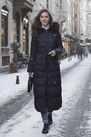 Günlük Kışlık Tam Boy Şişme Kadın Mont Lacivert