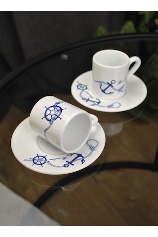 Marin Kahve Fincanı 2'li 4 Parça Seramik Kahve Takımı