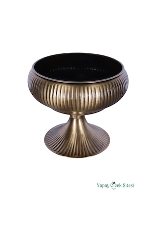 Yapay Çiçek Sitesi Metal Dekoratif Ayaklı Vazo 21 Cm Bronz Bronz