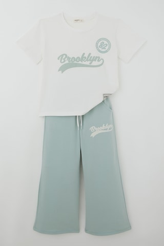 Breeze Kız Çocuk Pantolonlu Takım Brooklyn Yazı Baskılı Bağcıklı 8-14 Yaş , Ekru