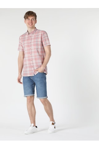 Colin's Regular Fit Shirt Neck Kareli Turuncu Erkek Kısa Kol Gömlek CL1057560_Q1.V1_PSL Somon
