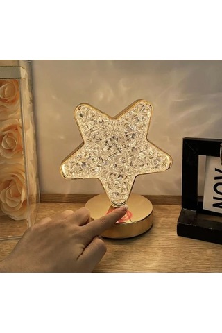 Usb Şarjlı Dokunmatik 3 Modlu Masa Üstü Yıldızlı Şarjlı Gece Lambası-1912 Çok Renkli