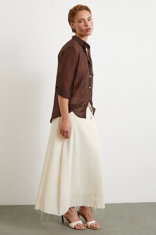 Beli Lastikli Astarlı Hasır Etek Krem Krem