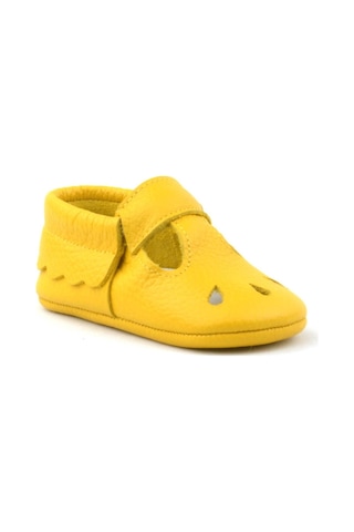 Hapshoe Kids Hakiki Deri Sarı Lastikli Kız Bebek Patik Sarı