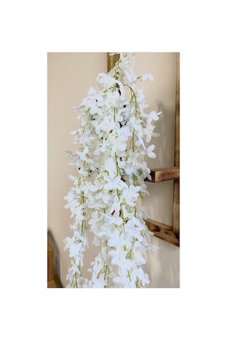 Yapay Sarkaç Beyaz Akasya Sarkıt Çiçek 4 Dallı 80 Cm Sarı Tek Dal