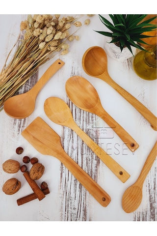 Ahşap Tahta Mutfak Kaşık Seti 6 Parça Kayın, Şimşir Ağacı 6-1