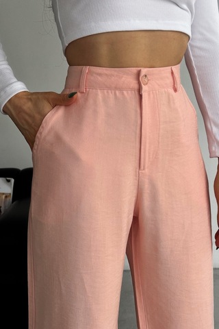 Femelle Kadın Pudra Yeni Sezon Modal Kumaş Bol Paça Yüksek Bel Pantolon Pembe