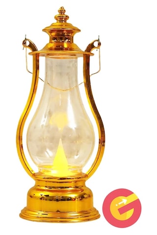 Retro Alev Efektli Led Lamba Pilli Gaz Lambası Modeli Kandil Atmosfer Dekoratif Ramazan Yılbaşı Aydınlatma Altın