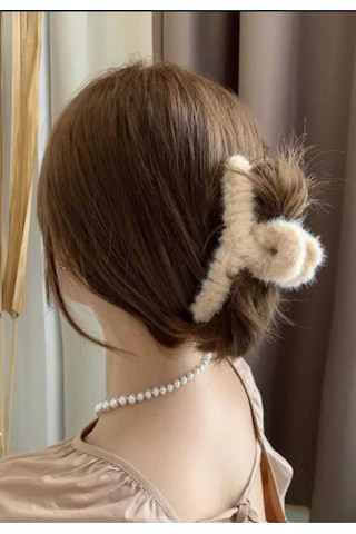 Peluş Yumuşak Tüylü Mandal Toka Karamel