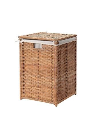 Ikea Branas Kapaklı Rattan Çamaşır Sepeti 41 X 41 X 60 Cm Koyu Gri