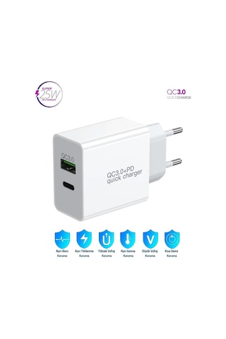 Apple Uyumlu iPhone 8 Plus 25W Ultra Hızlı Çoklu Şarj Cihazı Adaptör İthalatçı Garantili
