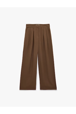 Koton Rahat Kesim Keten Karışımlı Cepli Pile Detaylı Düz Bol Paça Pantolon Kahverengi 6sak40401pw Kahve