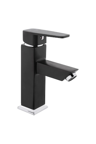 Tema Kare Slim Tek Gövde Sabit Lavabo Bataryası Mat Siyah