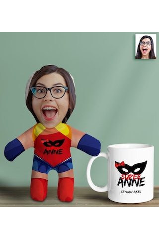 Bk Gift Kişiye Özel Fotoğraflı Süper Anne Bebek Yastık Ve Kupa Bardak Hediye Seti-6, Anneye Hediye, Anneler Günü Hediyeleri Kobitmeyencom30624 Bk Gift