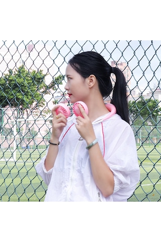 Tenfowee Siyah Boya 3.7v Boyun Tipi Mini Fan, 3 Seviye Hız Ayarı, Renkli Led Işık, 7 Kanatlı, Usb Şarjlı, 2x1500mah Pil Siyah