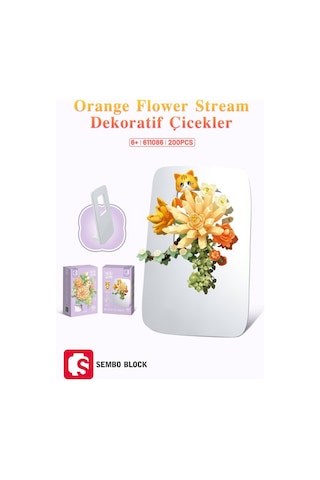 Sembo Block Orange Flower Stream Dekoratif Çiçekler 200 Parça Yapı Blokları  İle Uyumlu 611086