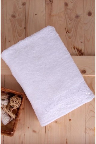 Baveno Bambu Güpürlü 76X137 Banyo Havlusu-Beyaz