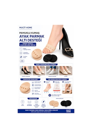 Mucit Home Pamuklu Kumaş Ayak Parmak Altı Desteği Yüksek Topuklu Ayakkabılarda Destek 1 Çift