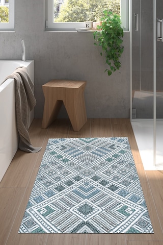 Dekoreko Kaymaz Taban Djt Banyo Halısı Trend Modern 2029 Mavi