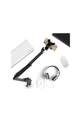 Techtic Telefon Tablet Masa Telefon Tutucu Kıskaçlı Uzun Kol