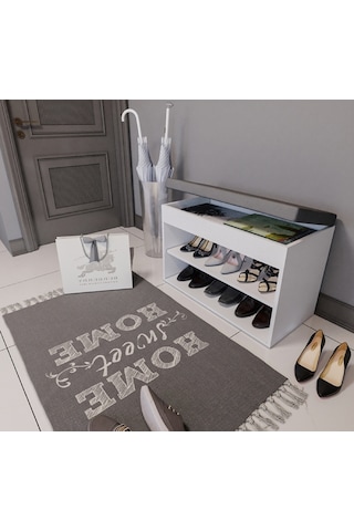 Rosepal Mobilya Side 2 Katlı Puf Oturaklı Ayakkabılık Antrasit - Beyaz