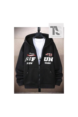 Tarzsokak Fun 23 New York Sweatshirt Fermuarlı Hırka Siyah