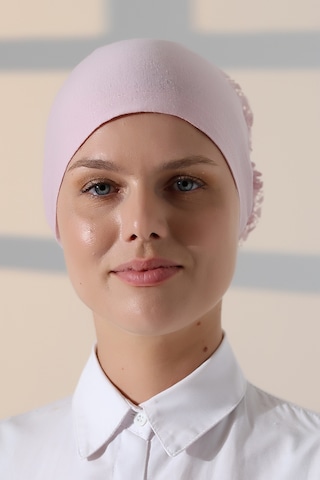 Kadın Fırfırlı Güpürlü Tesettür Topuz Bone - Pembe Pembe