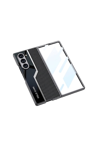 Galaxy Uyumlu Z Fold 6 Kılıf Ultra İnce Kamera Korumalı Pc + Karbon Fiber Tasarımlı Arka Yüzey Kıpta Poligan Kılıf